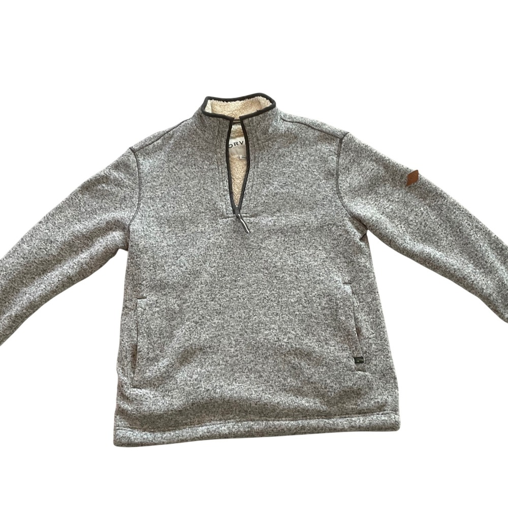 ORVIS Men's Gray Heathered Thick Sherpa‎ Lined Quarter Zip Pullover Fleece M/M